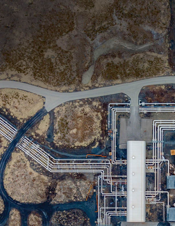 factory with Icelandic pipes seen from the drone